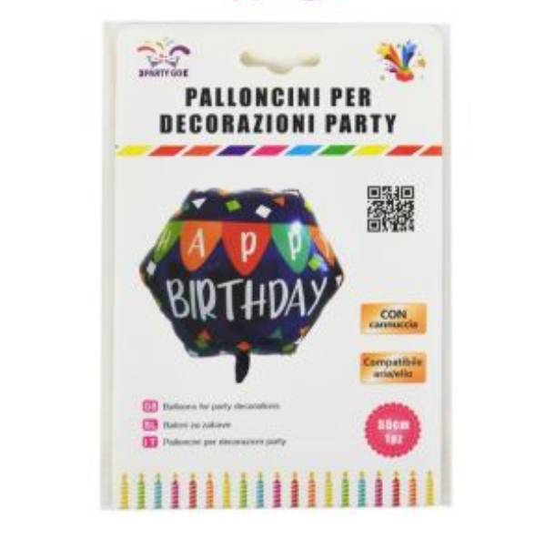 Palloncino Mylar Esagono Happy Birthday 55cm