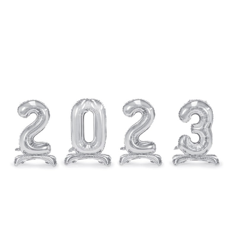 Palloncini Foil Metallici In Piedi Numeri ''2023'' In Colore Argento,