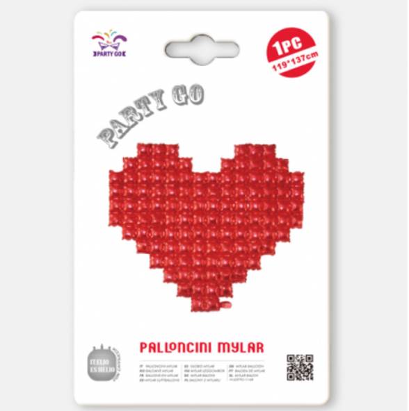 Palloncini Mylar Sfondo Cuore Rosso 137cm