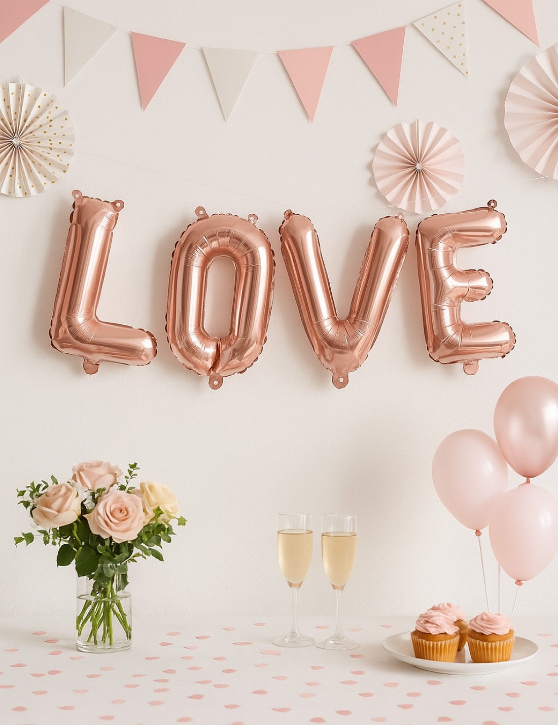 Set Palloncini In Foil Scritta Love Oro Rosa 140cm