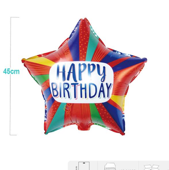 Palloncino Mylar Happy Birthday Stella Colorata 18" 45cm