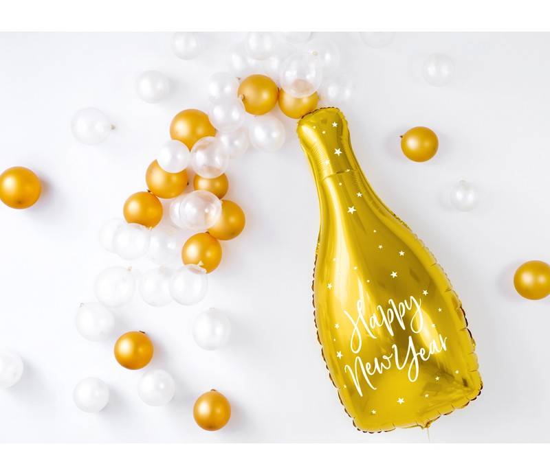 Palloncino Foil Sagomato Champagne Oro Happy New Year 32x82cm