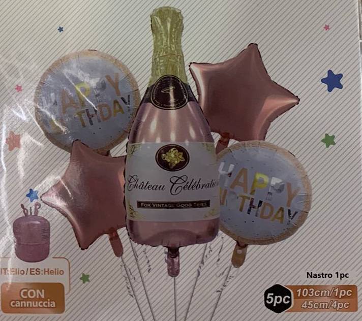 Set Palloncini Happy Birthday Champagne Rosa Gold 103cm