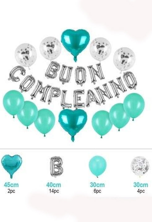 Composizione Palloncini Buon Compleanno Azzurro E Argento
