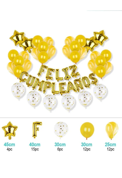 Set Palloncini Feliz Cumpleanos Oro