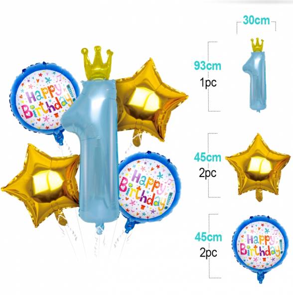 Set Di Palloncini Mylar Corona Happy Birthday Primo Compleanno