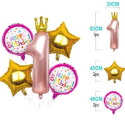 Set Di Palloncini Mylar Corona Happy Birthday Primo Compleanno