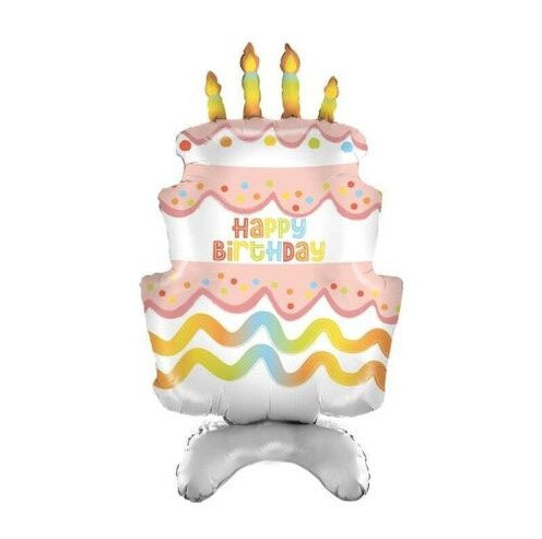 Palloncino Metalfoil Happy Birthday Torta Compleanno Rosa Sagomata 38" 97cm