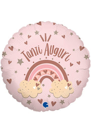 Palloncino Tanti Auguri Arcobaleno Rose Gold 18" 35cm