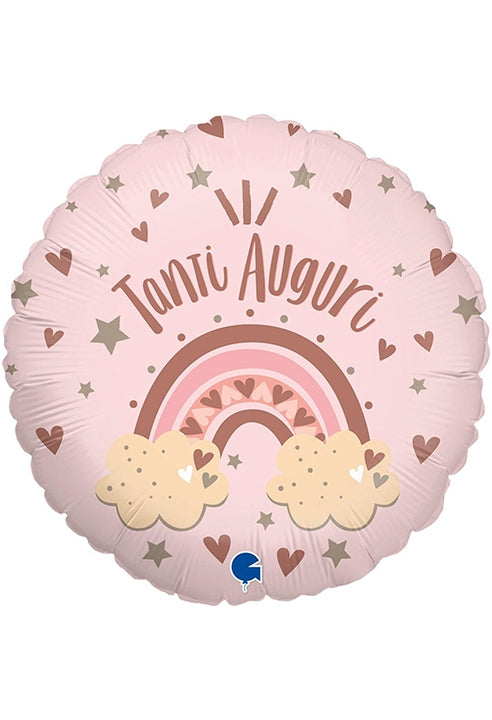 Palloncino Tanti Auguri Arcobaleno Rose Gold 18" 35cm