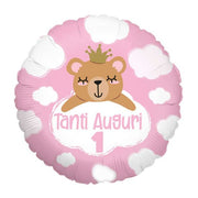 Palloncino Metalfoil Rosa Primo Compleanno Orso 18" 46cm