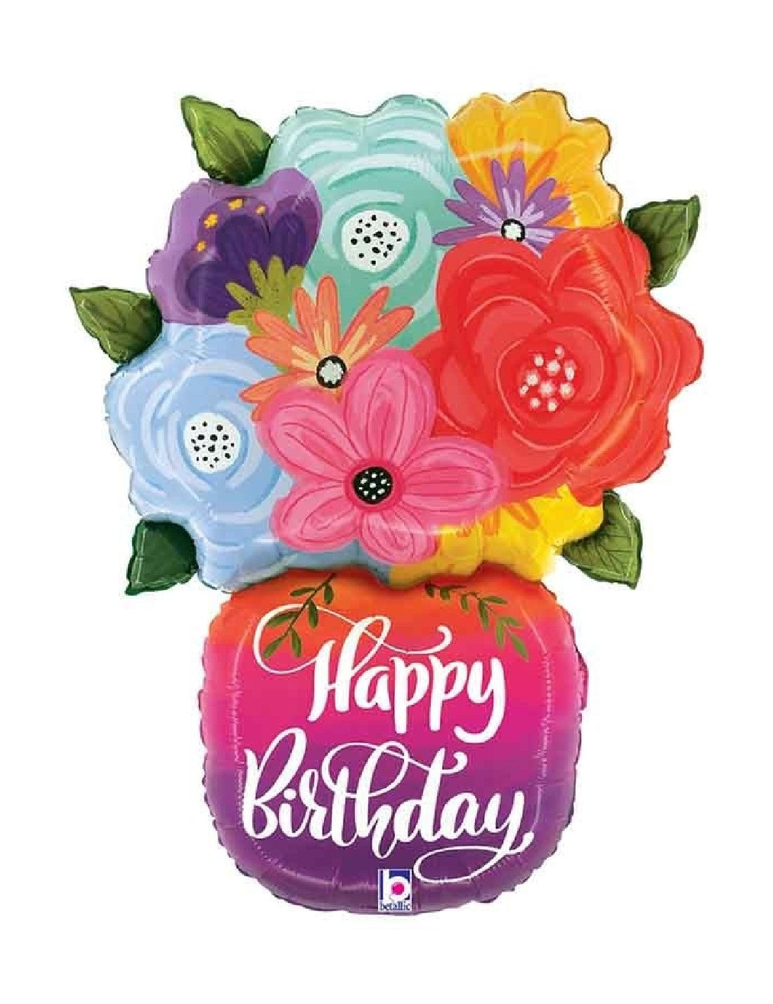 Palloncino In Foil Happy Birthday Vaso Di Fiori 39" 99cm