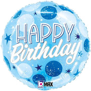 Palloncino In Mylar Happy Birthday Confetti Azzurro 18" 45cm