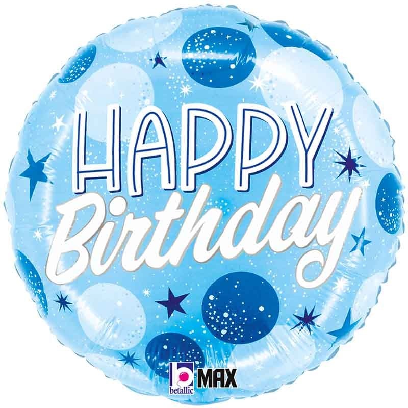 Palloncino In Mylar Happy Birthday Confetti Azzurro 18" 45cm