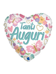 Palloncino Mylar Cuore Tanti Auguri Con Farfalle 18''