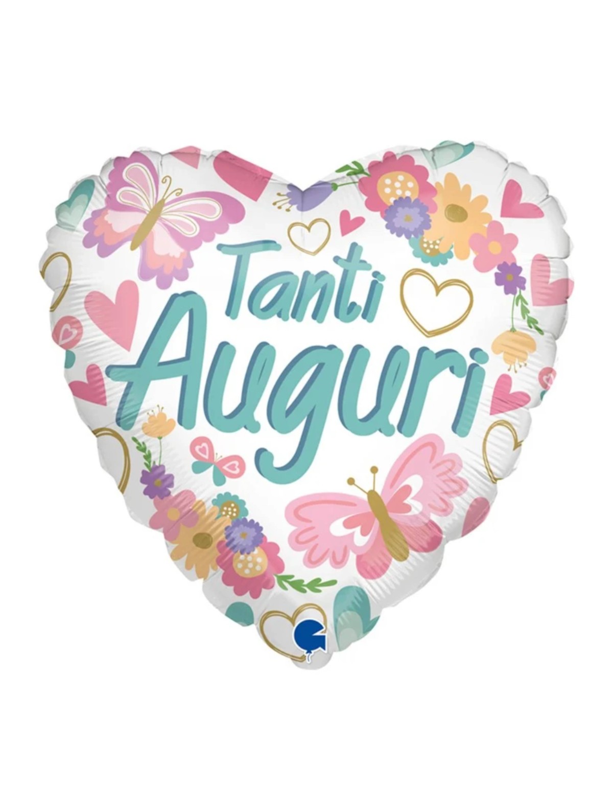 Palloncino Mylar Cuore Tanti Auguri Con Farfalle 18''
