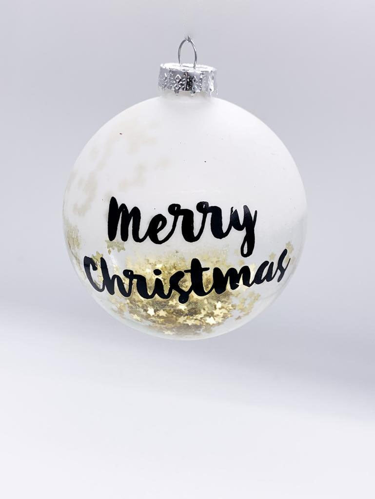 Pallina Albero Di Natale In Vetro Merry Christmas Con Stelline 8cm