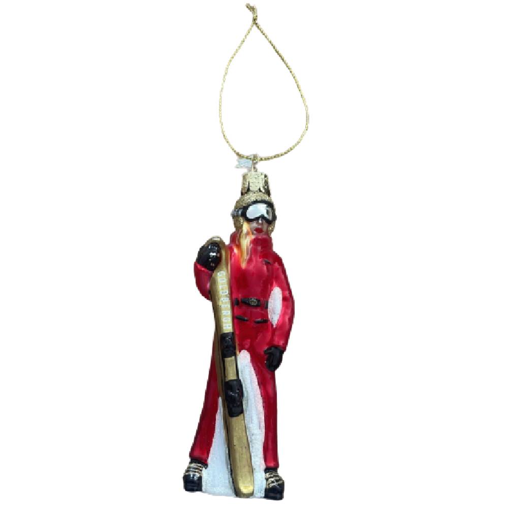 Addobbo Albero Di Natale Sciatrice In Vetro Goldbergh