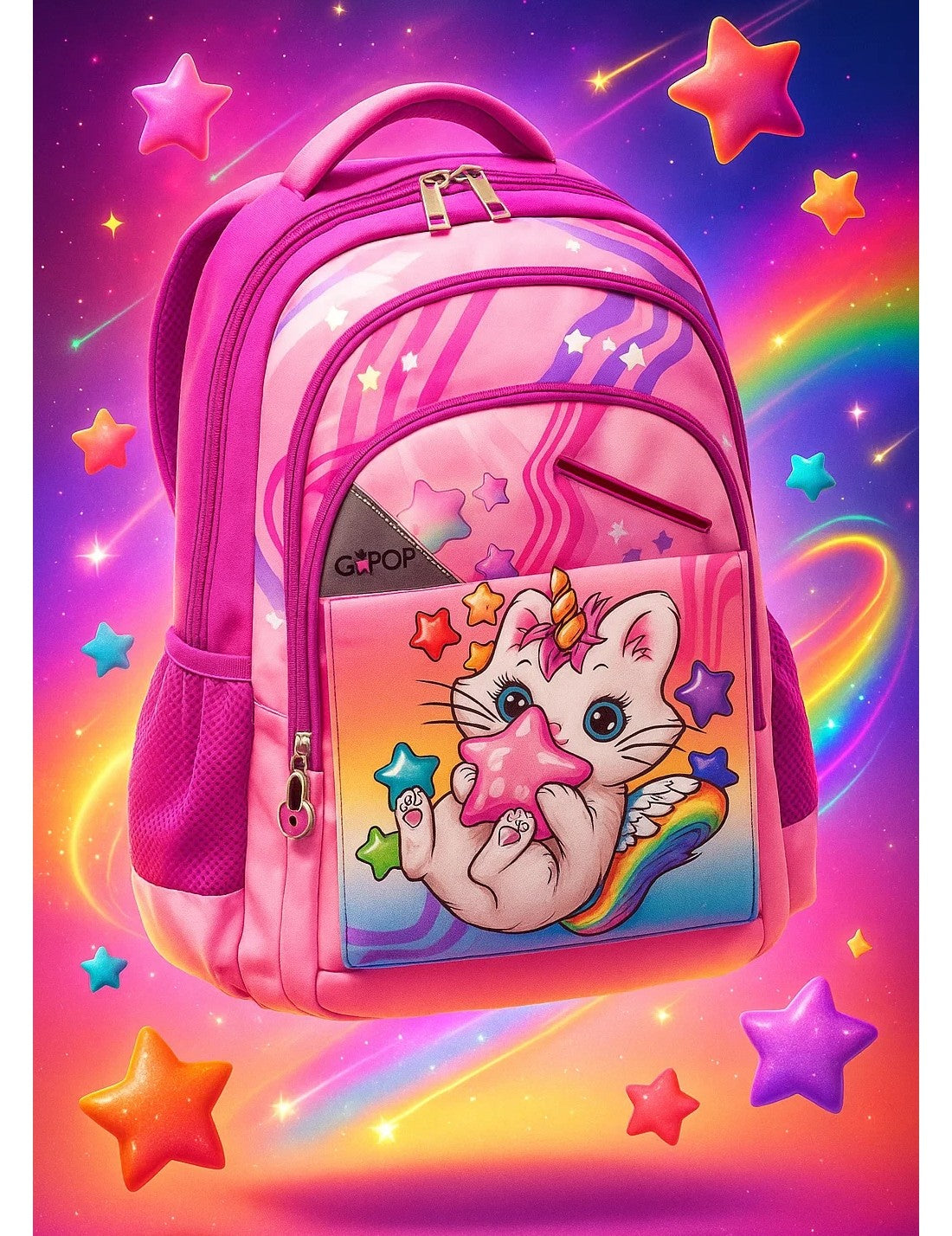 Zaino Scuola 3 Scomparti Intercambiabile GoPop Round Mewcorn