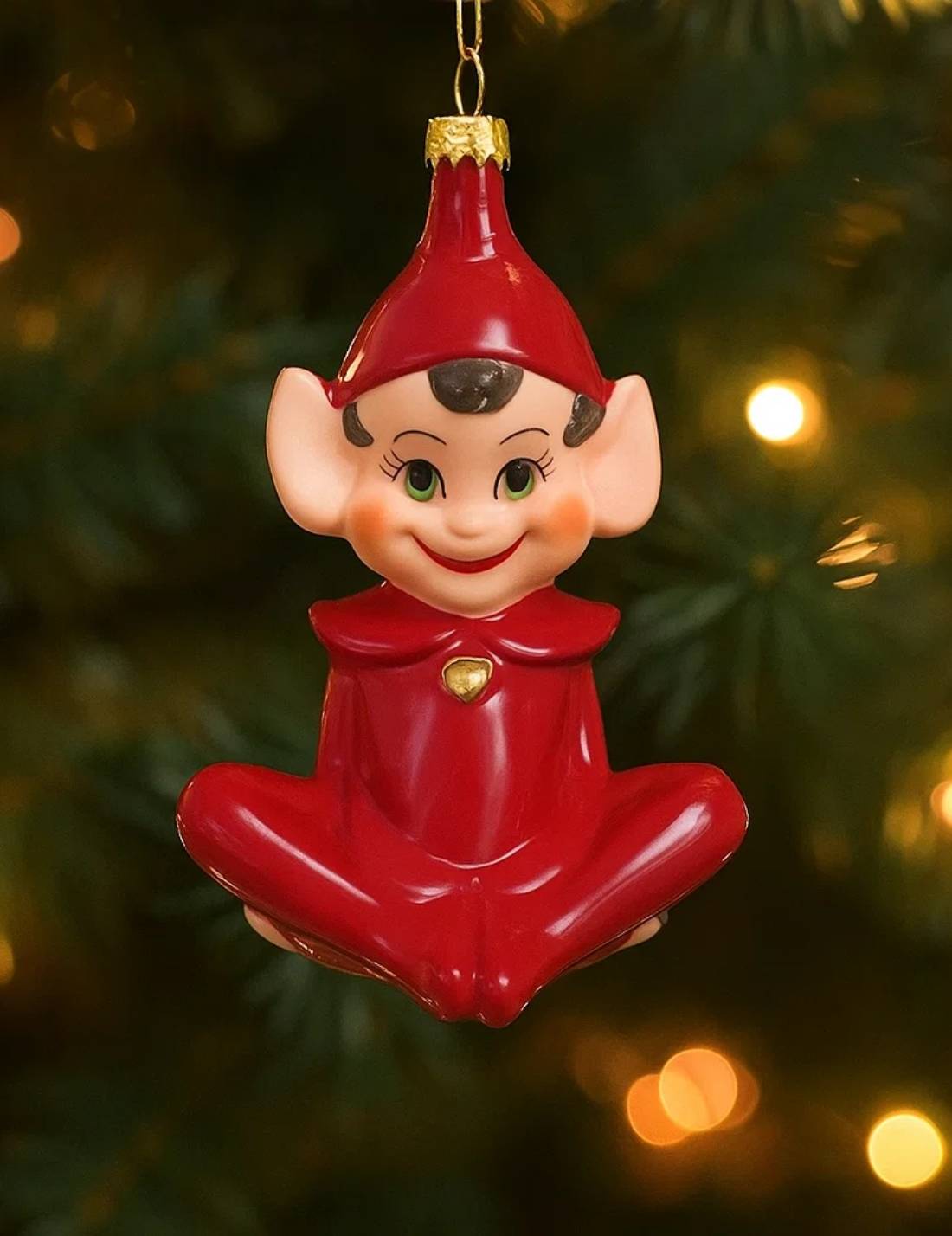 Addobbo Albero Di Natale In Vetro Elfo Rosso 11cm