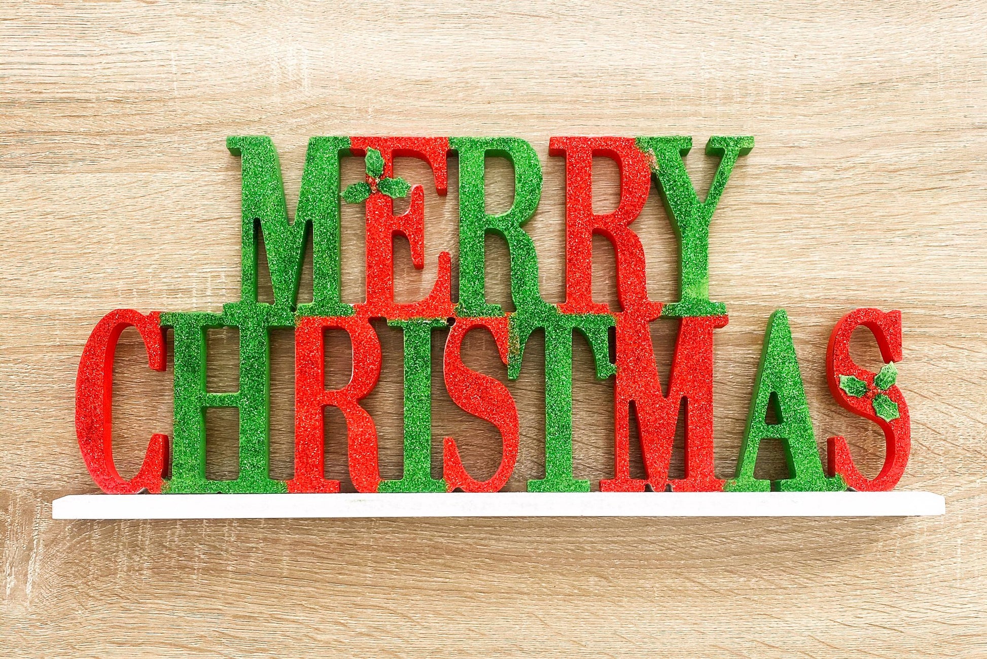 Addobbo Natale Scritta Merry Christmas Verde E Rossa Glitter