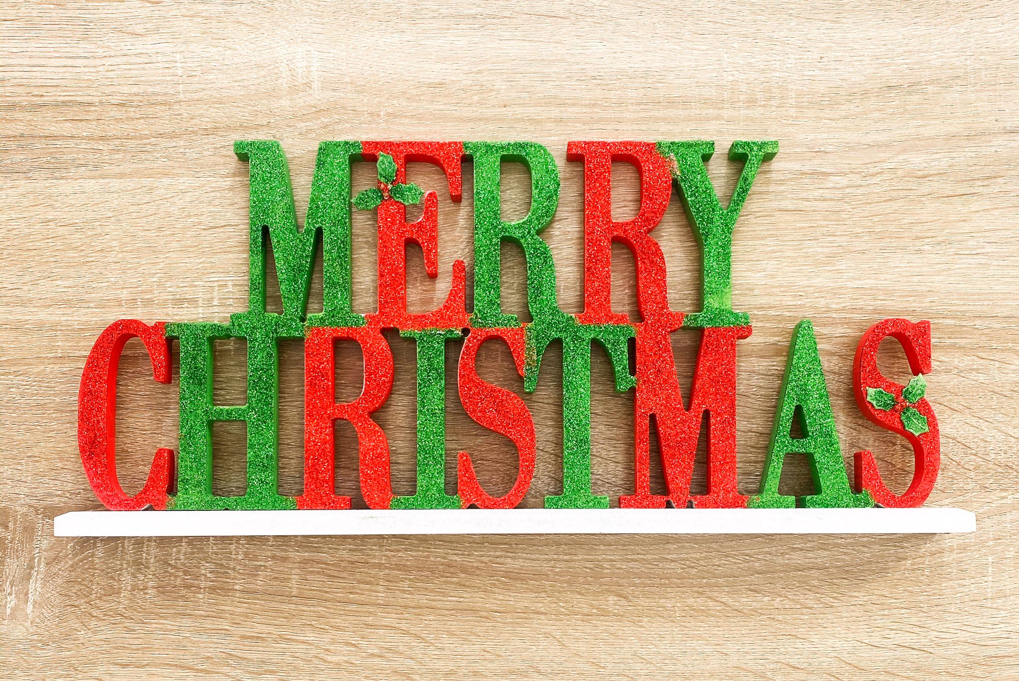 Addobbo Natale Scritta Merry Christmas Verde E Rossa Glitter