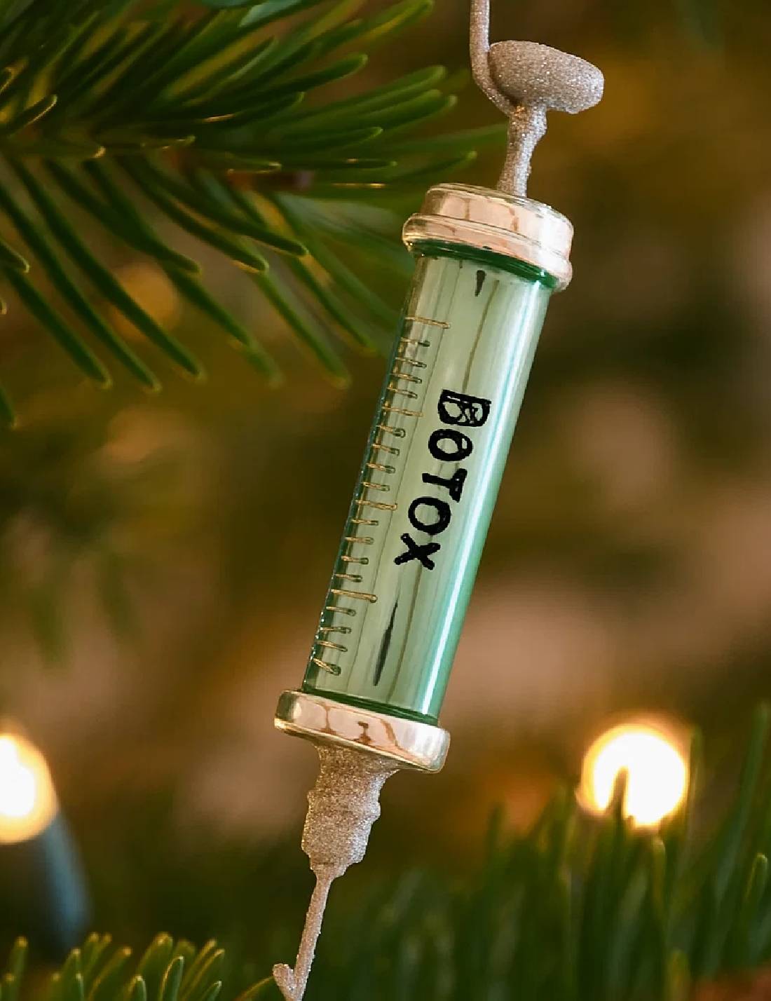 Addobbo Albero Di Natale In Vetro Siringa Botox 13cm