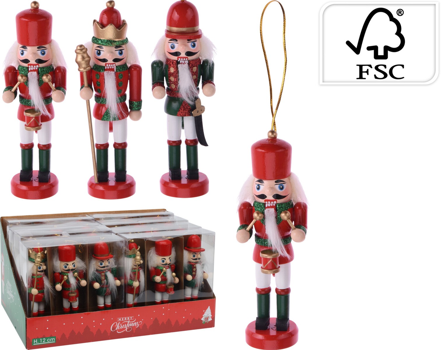 Addobbo Albero Di Natale In Legno Schiaccianoci Soldatino 12cm