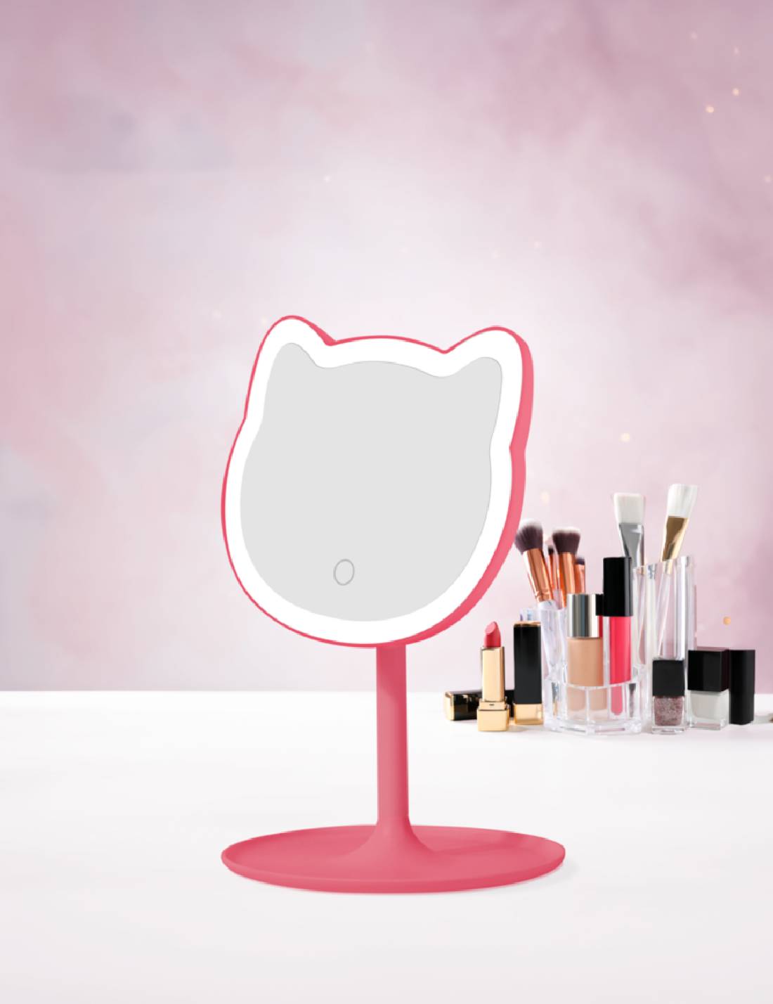 Specchio Da Trucco LED Gattino Rosa 29cm