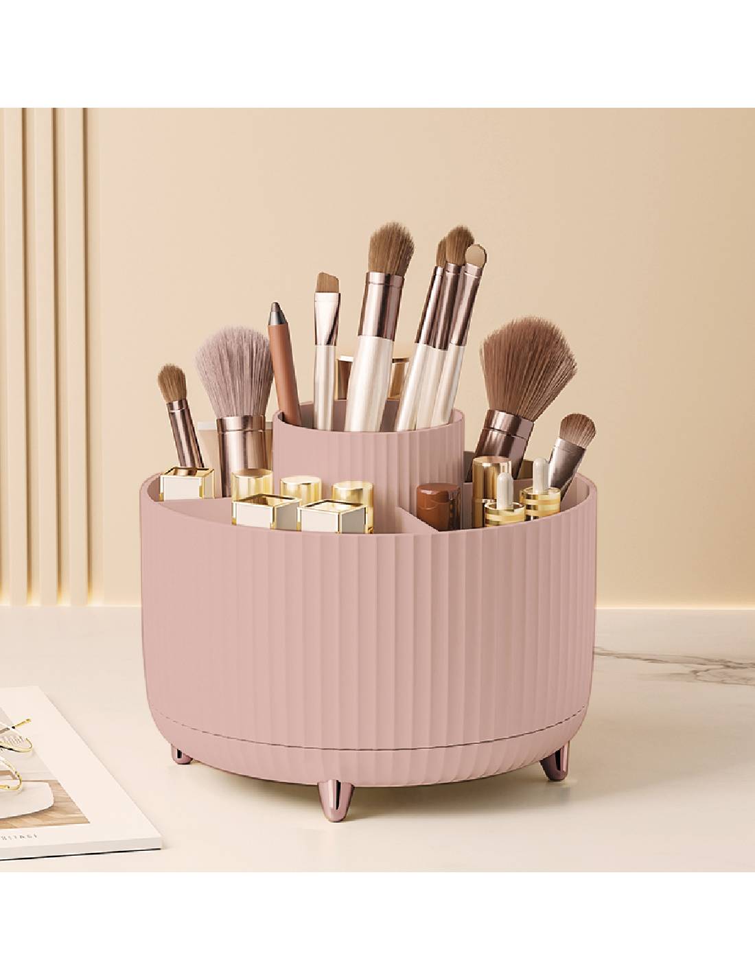 Organizer Portatrucchi Con Base Rotante Rosa