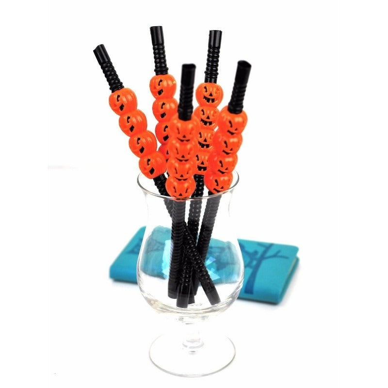 Cannucce In Plastica Halloween Con Zucche 28cm 5pz.