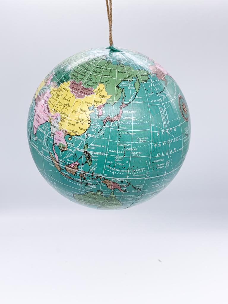 Pallina Albero Di Natale In Plastica Verde Acqua Planisfero 10cm