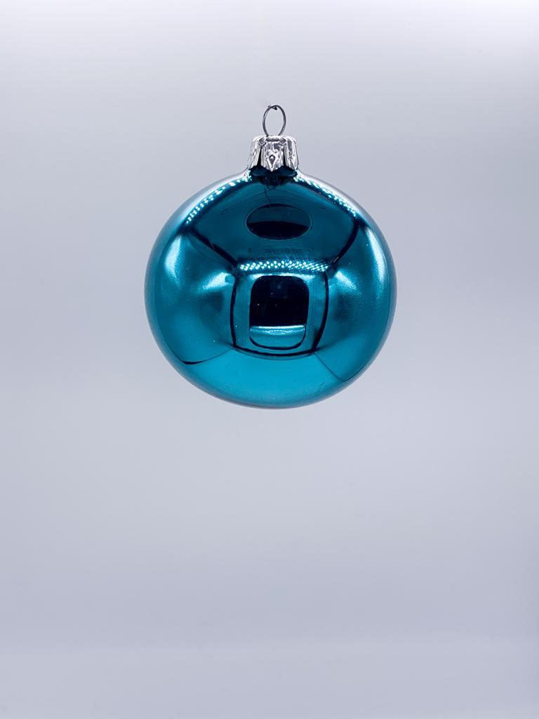 Palline Albero Di Natale In Vetro Turchese Lucido 8cm