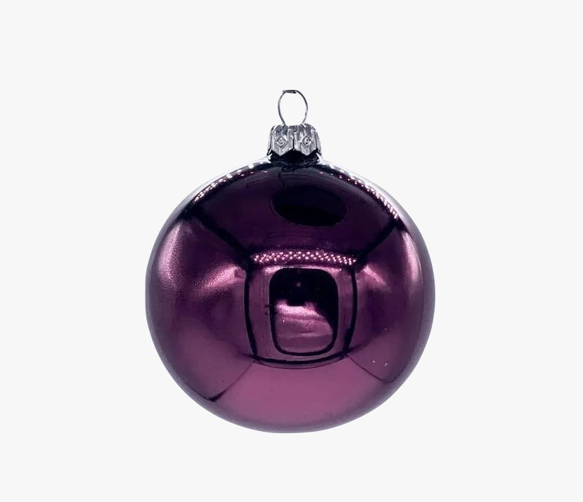 Pallina Albero Di Natale In Vetro Viola Lucido 8cm