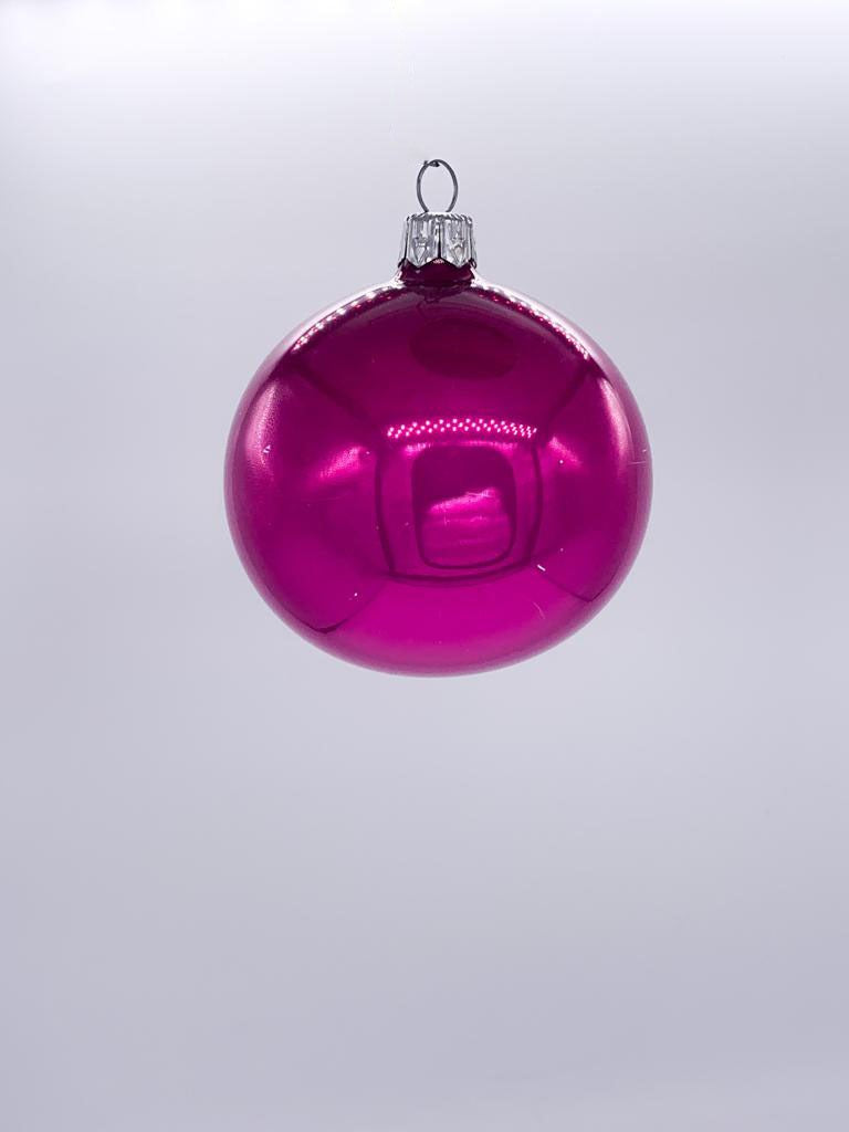Pallina Albero Di Natale In Vetro Fucsia Scuro Lucido 8cm
