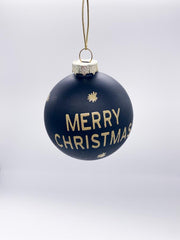 Pallina Albero Di Natale In Vetro Nero Merry Christmas Con Glitter 8cm