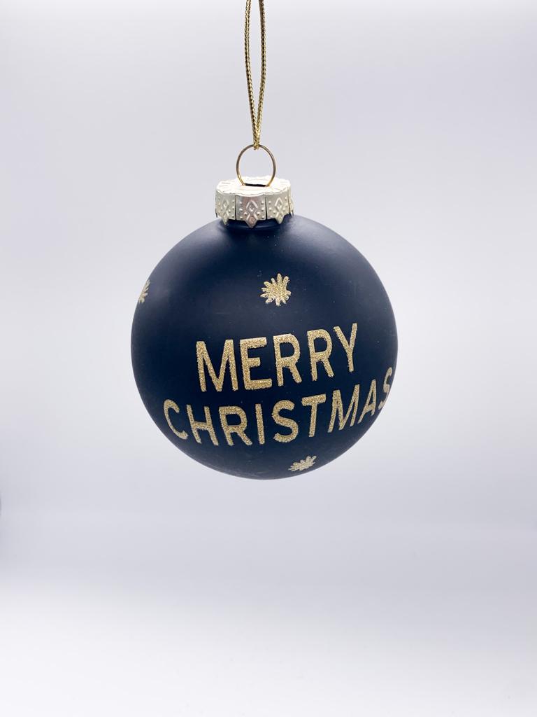 Pallina Albero Di Natale In Vetro Nero Merry Christmas Con Glitter 8cm