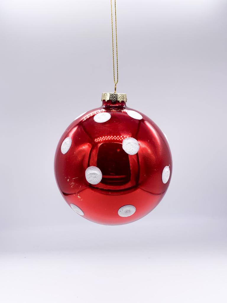 Pallina Albero Di Natale Rossa In Vetro Con Pois 10cm