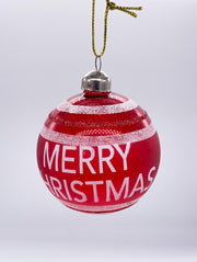 Pallina Albero Di Natale In Vetro Rosso E Bianco Merry Christmas 8cm