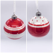 Pallina Albero Di Natale in Vetro Rossa E Bianca A Pois 8cm