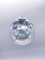 Pallina Albero Di Natale In Vetro Trasparente Con Decorazione Argento 8CM