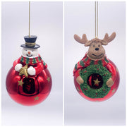 Palline Albero Di Natale In Vetro Rosso Lucido Con Figure Natalizie 6cm 2PZ