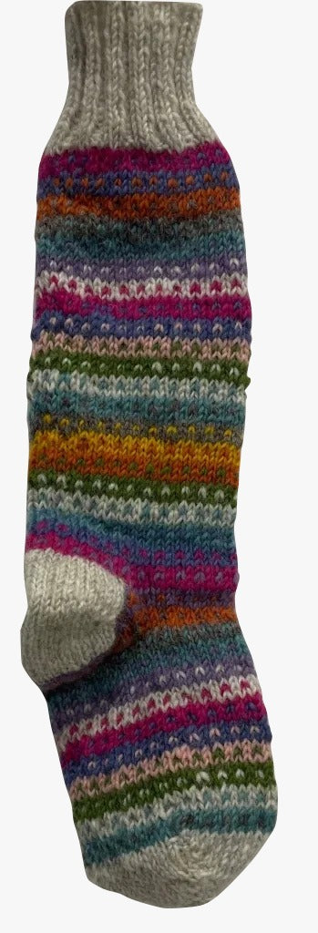 Calza Befana Epifania In Lana Grigia Con Ricami Colorati 35cm