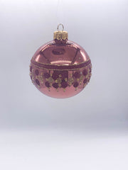 Pallina Albero Di Natale In Vetro Rosa Con Decorazioni E Glitter 8cm