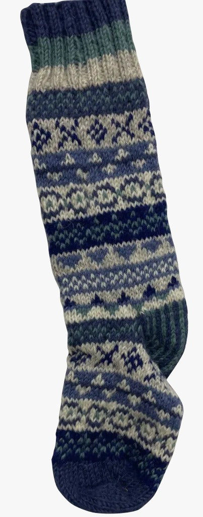 Calza Befana Epifania In Lana Blu Con Ricami Colorati 35cm
