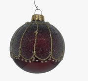 Pallina Albero Di Natale In Vetro Bordeaux Con Decorazioni Oro E Glitter 8cm