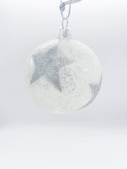 Pallina Albero Di Natale In Vetro Trasparente Con Stelline E Glitter 8cm