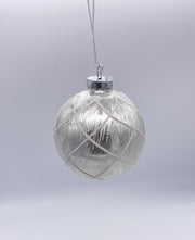 Pallina Albero Di Natale In Vetro Argento Con Decorazioni E Glitter 6cm
