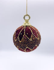 Pallina Albero Di Natale In Vetro Bordeaux Con Paillettes 8cm