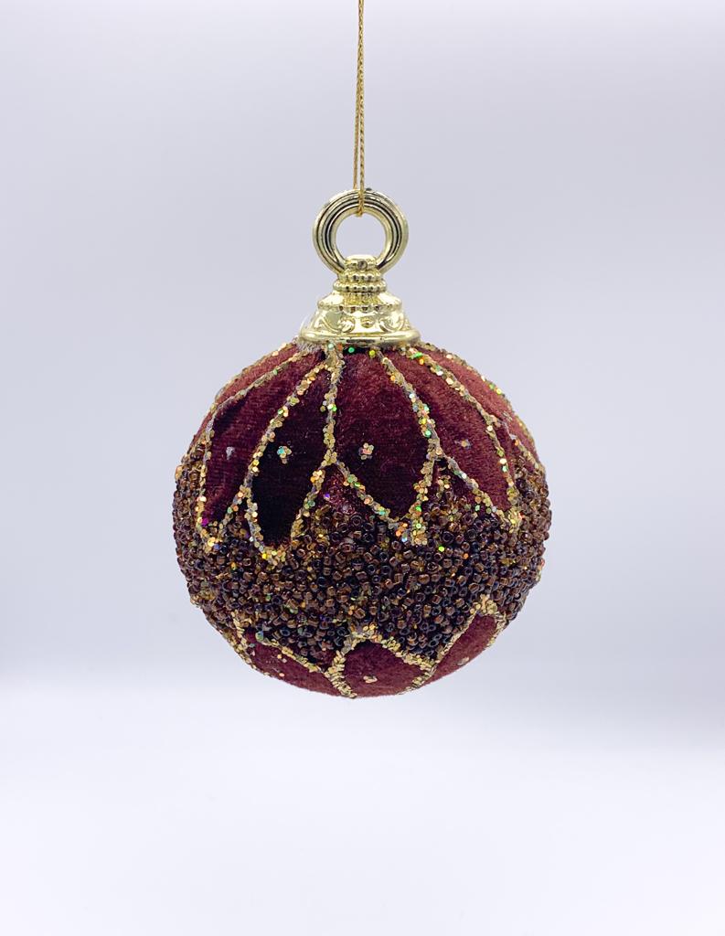 Pallina Albero Di Natale In Vetro Bordeaux Con Paillettes 8cm